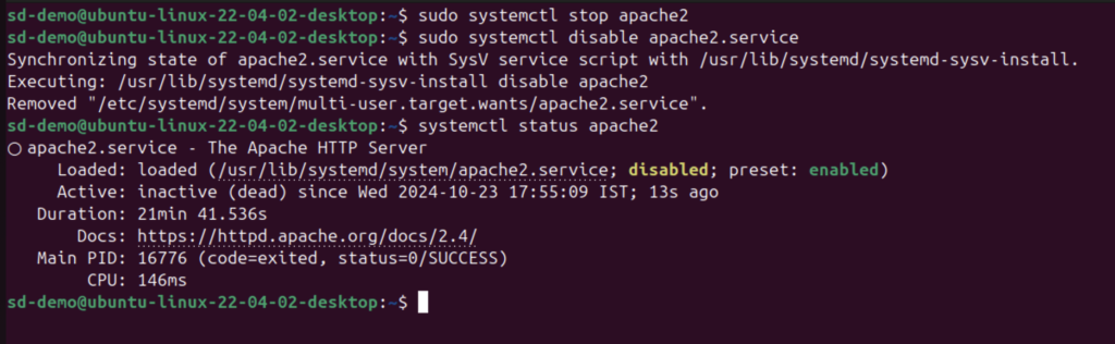 Stop and disable apache2 on Ubuntu