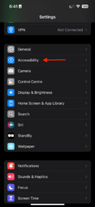 Scroll down and tap Accessibility.