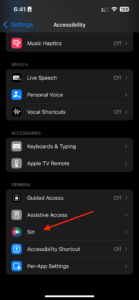 Under the General section, select Siri.