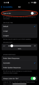 Toggle on the Type to Siri option.